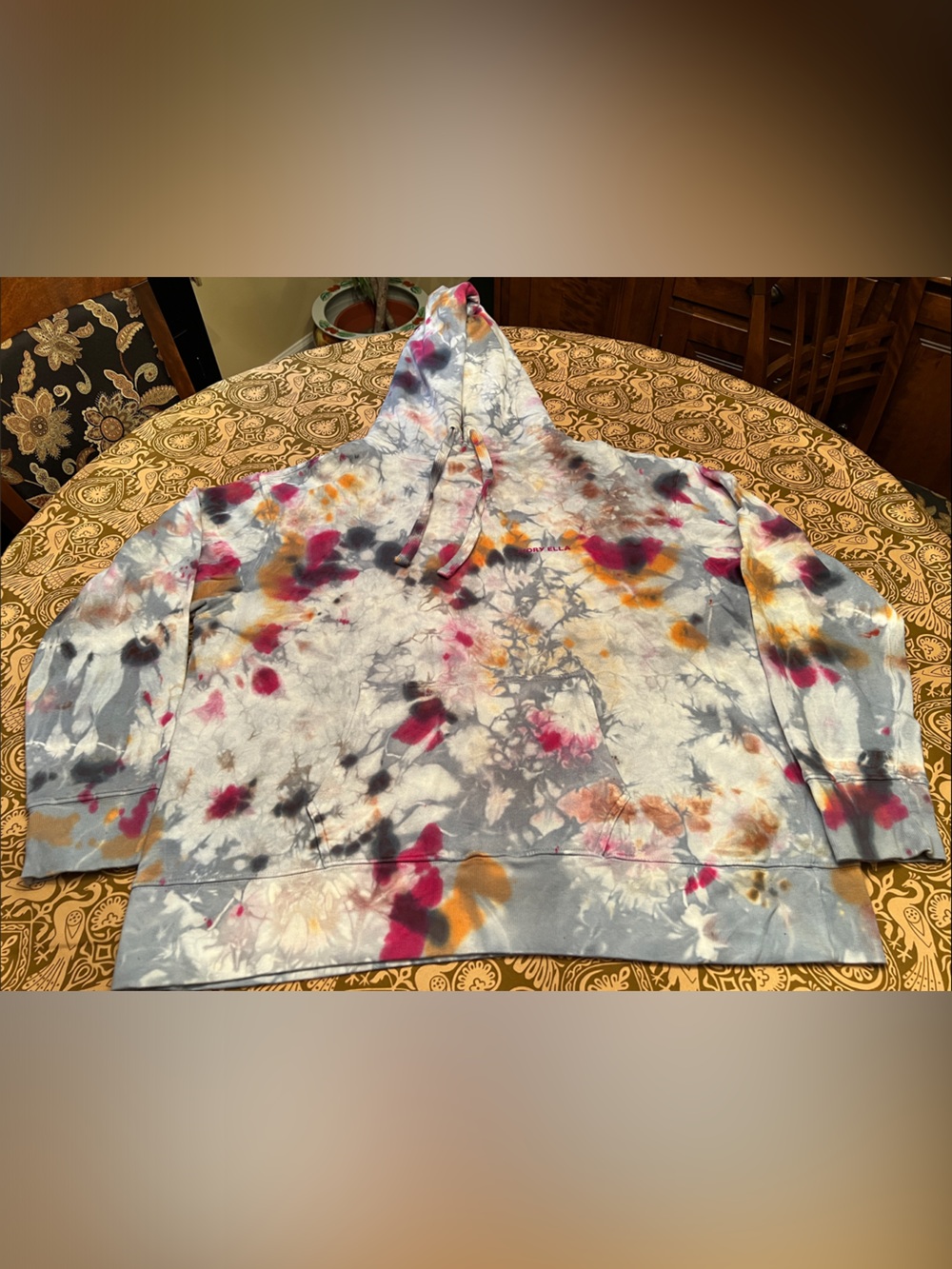 Ivory Ella Tie-Dye Hooded Women's Pullover Sweatshirt - Pink, Blue & Orange